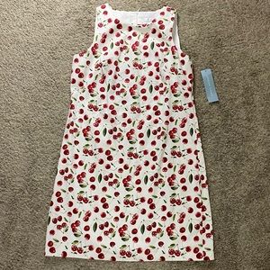 NWT London Times Cherry Print Shift Dress Women's Size 8.